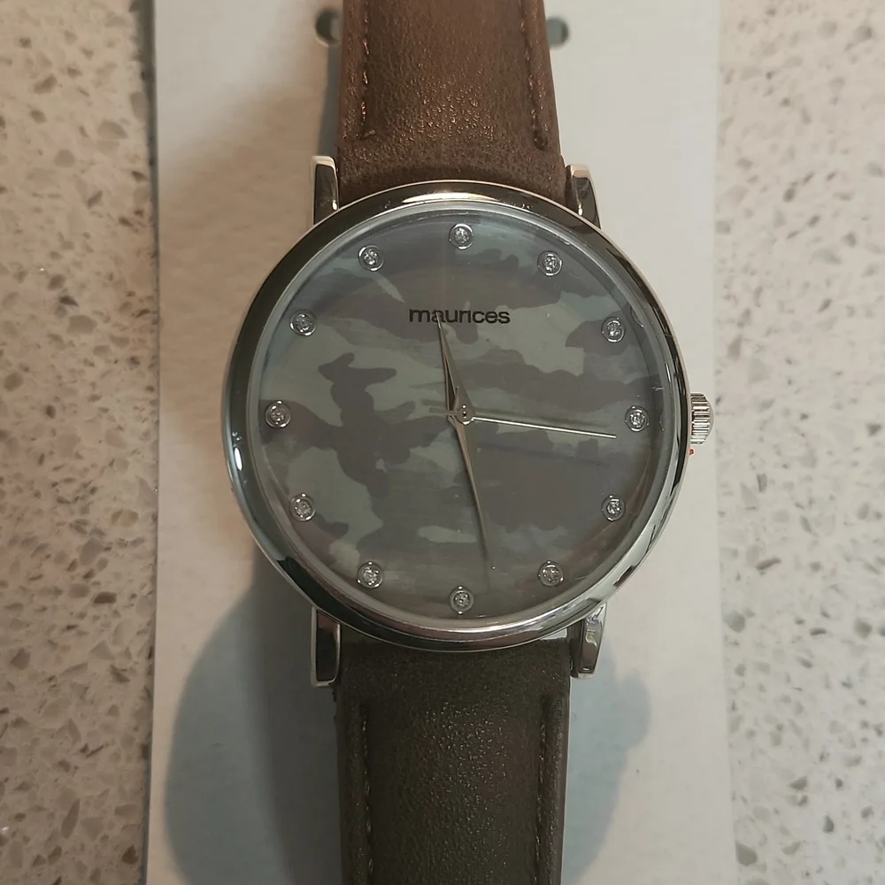 Maurices NWT Green Camo Print & Brown Blingy Watch